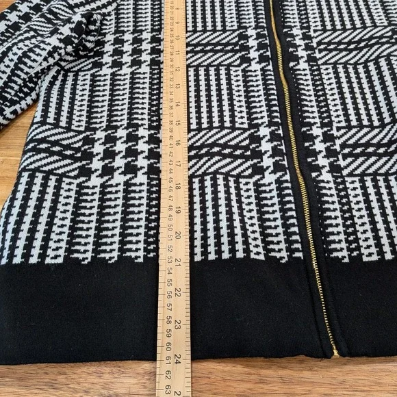 NWOT Jones New York Sweater Jacket XL Black White Houndstooth Zip Geometric - Picture 10 of 11
